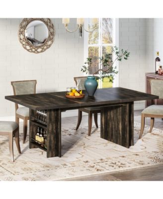 Farmhouse Dining Table for 4 to 6, 63-Inch Rectangular Wooden Kitchen Table with Storage, Industrial Dinner Table with Shelves
