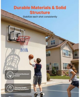 Wall-Mount Basketball Hoop, 44" PC Backboard with Solid Steel Frame, 0.08" Thick Backboard, Woven Nylon Net