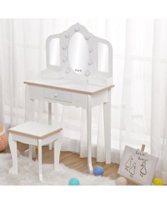 Kids Vanity Lighted Mirror - Little Girls Vanity Table and Stool - Kids Makeup for Bedrooms