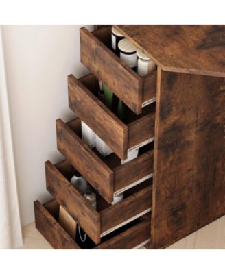 Corner Vanity and Stool - Corner Vanity Desk Mirror and Lights - Corner Makeup Vanity for Bedrooms