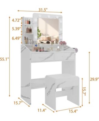 Vanity Desk Mirror and LED Lights - Makeup Vanity Desk for Bedrooms, Apartments, Easy to Assemble