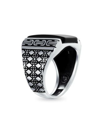 Cable Etching Band Green Agate Black Onyx Rectangle Signet Ring Heavy .925 Sterling Silver