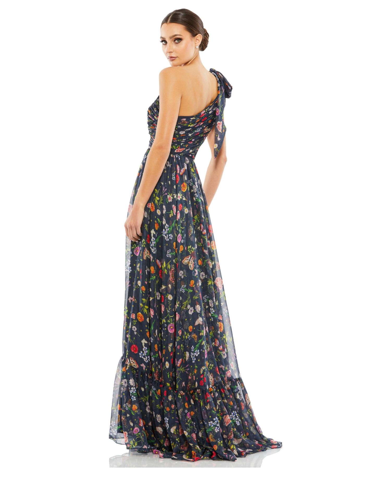 Petite One-Shoulder Cut-Out Flowy Gown