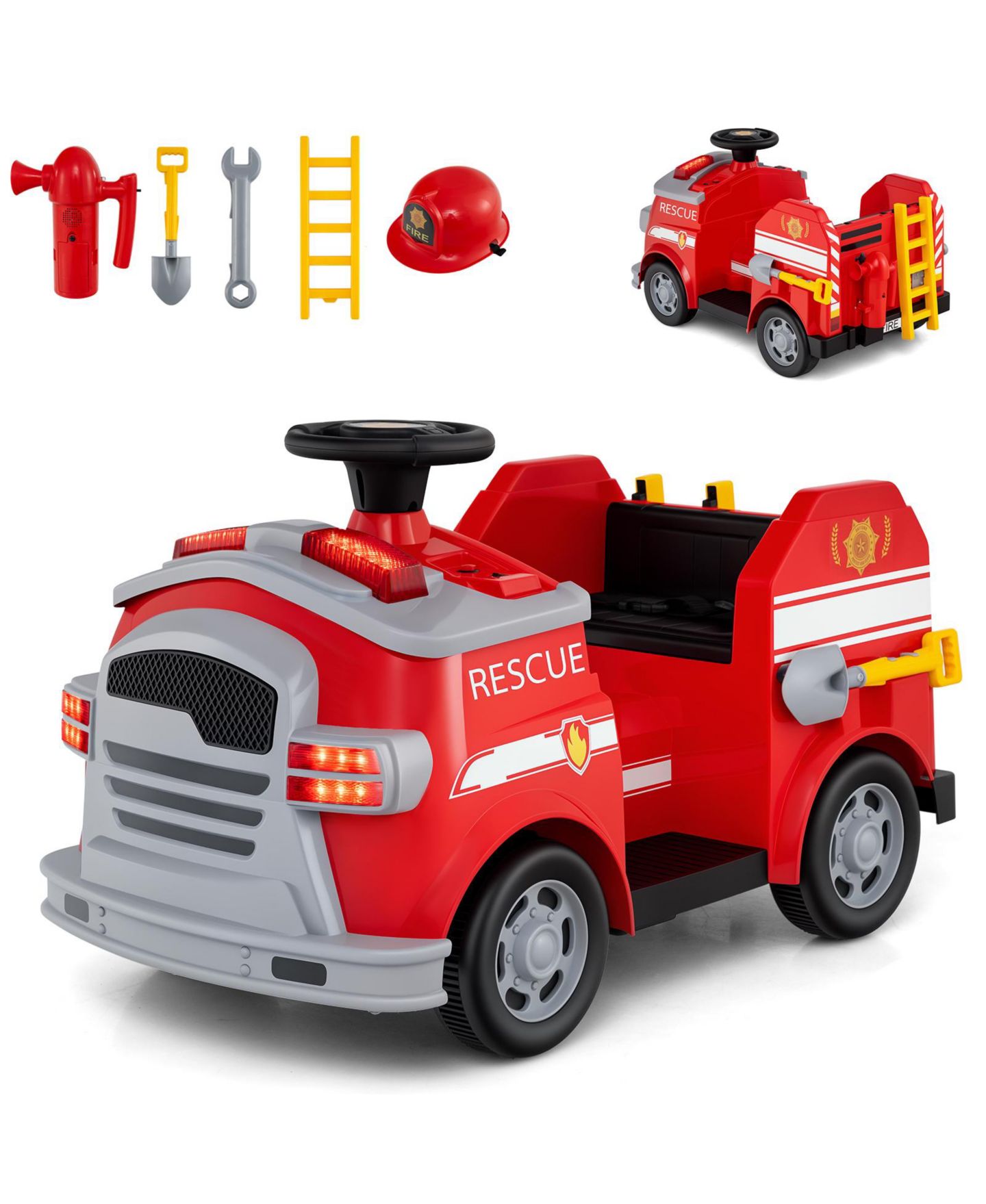 Детская игрушка HONGGE Electric Fire Truck Ride-On with Remote Control, 34"L x 19"W x 20.5"H, Ages 3+, цвет: Красный — фото 1
