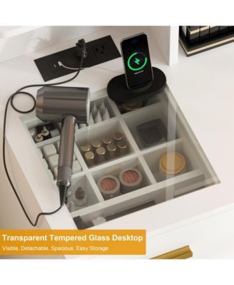 Vanity Desk Lighted Mirror and Charging Station Makeup Vanity for Bedrooms, Apartments, Easy to Assemble