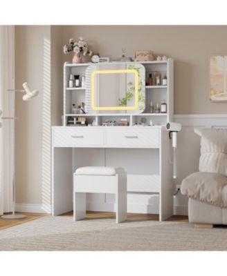 Vanity Desk Sliding Mirror - Makeup Desk and Stool for Bedrooms, Apartments, Easy to Assemble