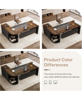 81-Inch L-Shaped Office Desk, Large Commercial Office Desk with Drawers and File Cabinet, Modern Professional Business Furniture