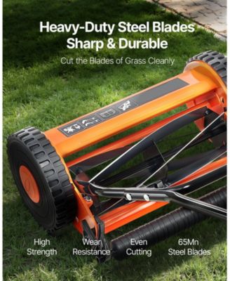 16" Push Reel Lawn Mower, 5-Blade Manual Mower, 0.6–1.75" Adjustable Cutting Height, Includes Grass Catcher Bag