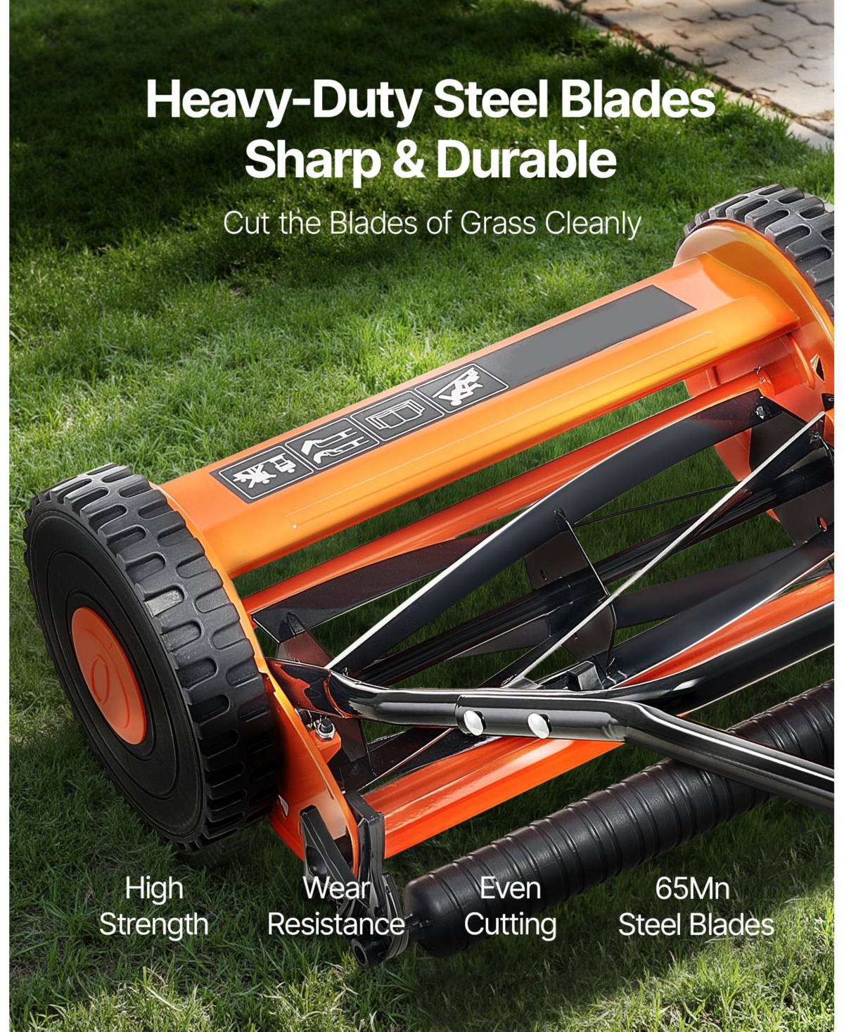 Mecale 16" Push Reel Lawn Mower, 5-Blade Manual Mower, 0.6–1.75" Adjustable Cutting Height, Includes Grass Catcher Bag