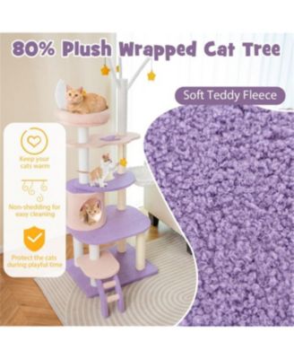 62" Tall Multi-level Cat Tower with Scratching Posts in Purplish Pink