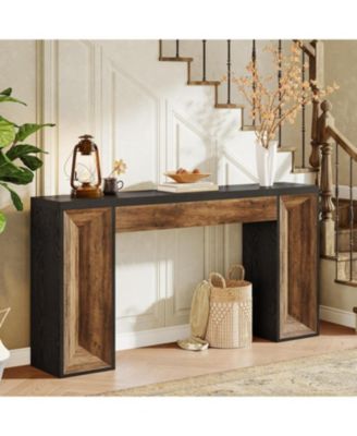 63" Console Table, Farmhouse Entryway Table with Dual-Tone Design, Rectangular Wood Sofa Table Behind The Couch, Narrow Entry Accent Table