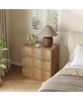 Fluted Nightstand, Side Table with 3 Drawers, Farmhouse Bedside Table, Wood Nightstand, Small Bedroom Dresser, Rustic Wood End Table