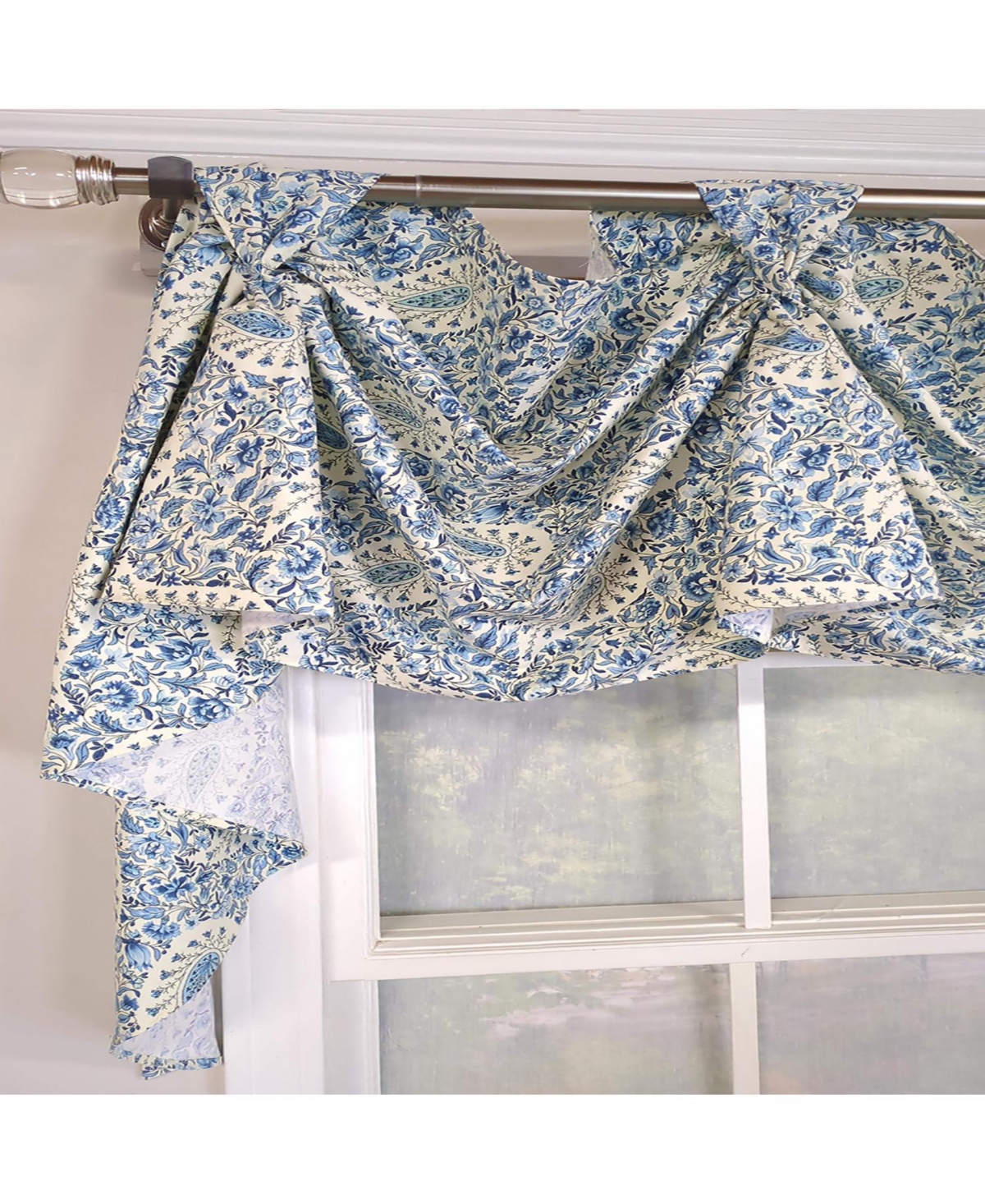 Rlf Home Paisley Verveine 3-s Victory 100% Cotton Tab Top Swag Window Curtain 54" x 25" Blue