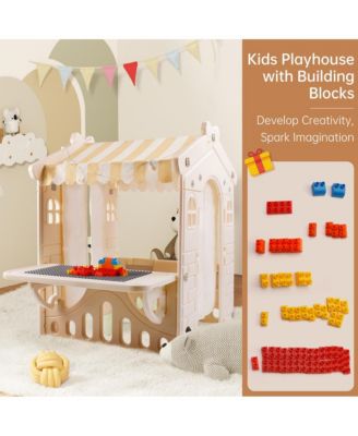 Foldable Kids Playhouse with Lights, Blocks & Open Design