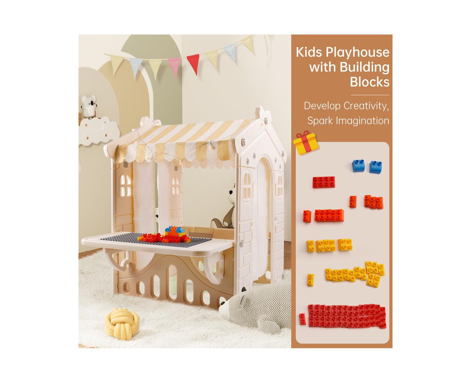 Foldable Lighted Kids' Playhouse with Building Blocks