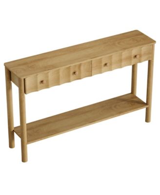 Console Table with 2 Drawers, 55-Inch Fluted Entryway Table, Modern Narrow Sofa Table with Open Shelf, Accent Console Furniture