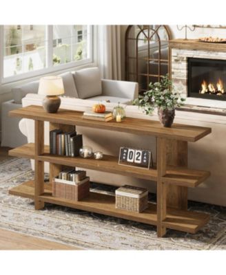 63 Inches Long Console Table with Storage, Wooden Narrow Entryway Table with 3-Tier Shelf, Farmhouse Accent Foyer Sofa Furniture