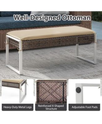 43" Patio Ottoman with Seat Cushion and Sturdy Metal Legs