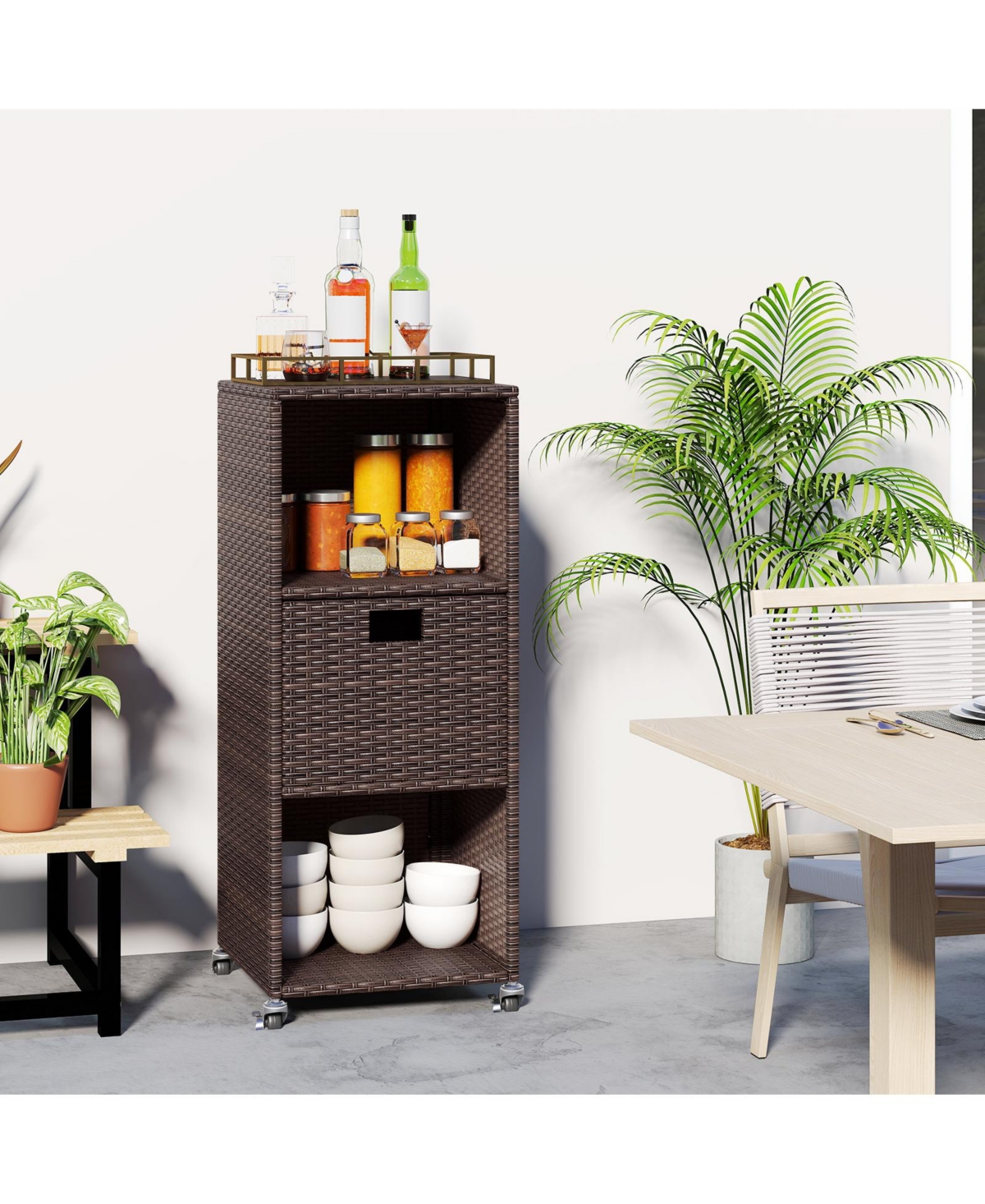 Slickblue Outdoor Patio Storage Cabinet with Drawer and 3 Shelf Design