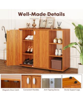 Entryway 3-Tier Shoe Storage Cabinet with Doors and Shelves