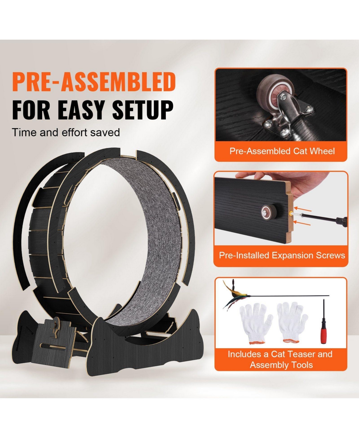 Aostirmotor 43.3 in Wooden Cat Running Wheel with Runway in Black