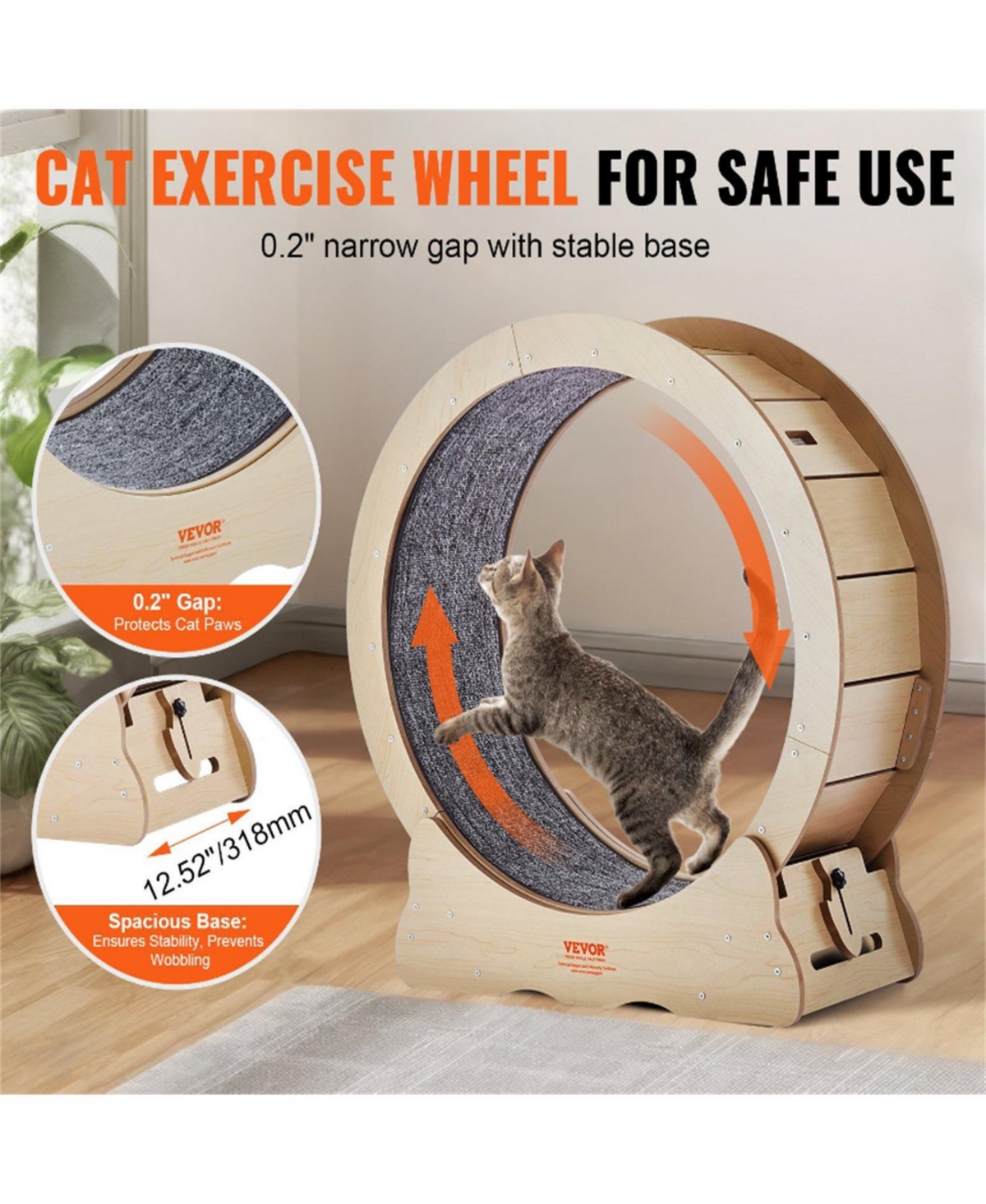 Aostirmotor 29.5 in Wooden Cat Running Wheel with Runway in Natural