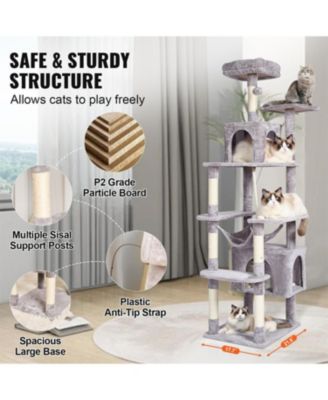 72" Cat Tower with 2 Cat Condos Scratching Post in Light Grey