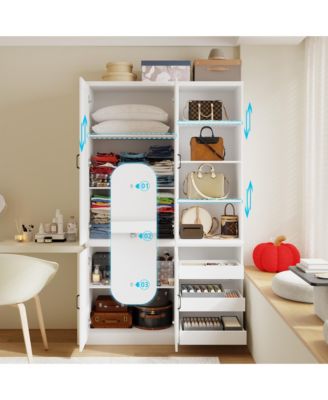 4-Door Wardrobe With Open Cubbies And Shoe Drawers, Armoire