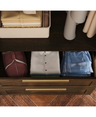 Wardrobe With Top Cabinet And Mirror，Bedroom Closet，Armoire,Brown