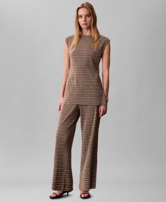 Women's Plisse Print Wide-Leg Pants