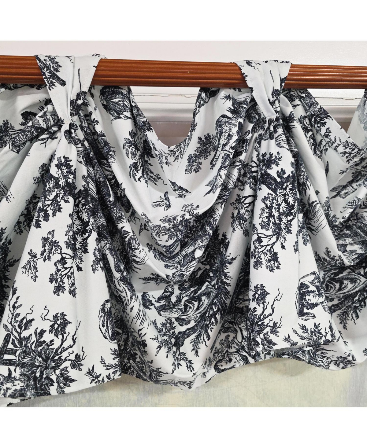 Rlf Home Baroque 3-s Victory 100% Cotton Tab Top Swag Window Curtain 54" x 25" Black