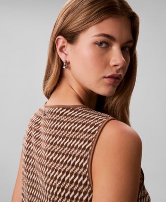 Women's Plisse Print Crewneck Midi Dress