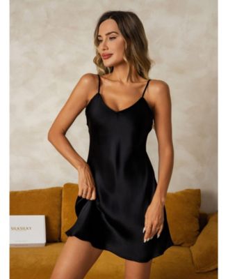 Women's Pure Silk Adjustable Spaghetti Strap Nightgown Slip Dress
