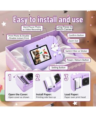 Kids Instant Print Camera, 1080P Digital Camera with 32GB SD Card & 3 Paper Rolls. Christmas Birthday Gift for 4-10 Year Old Girls Boys.