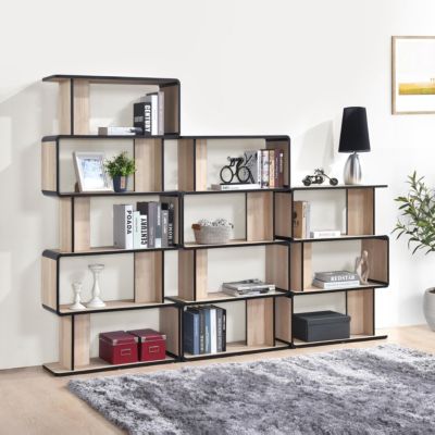 Nathan Wooden Display Book Shelf Bookcase – Shelving Rack Unit Organizer, Oak/Black