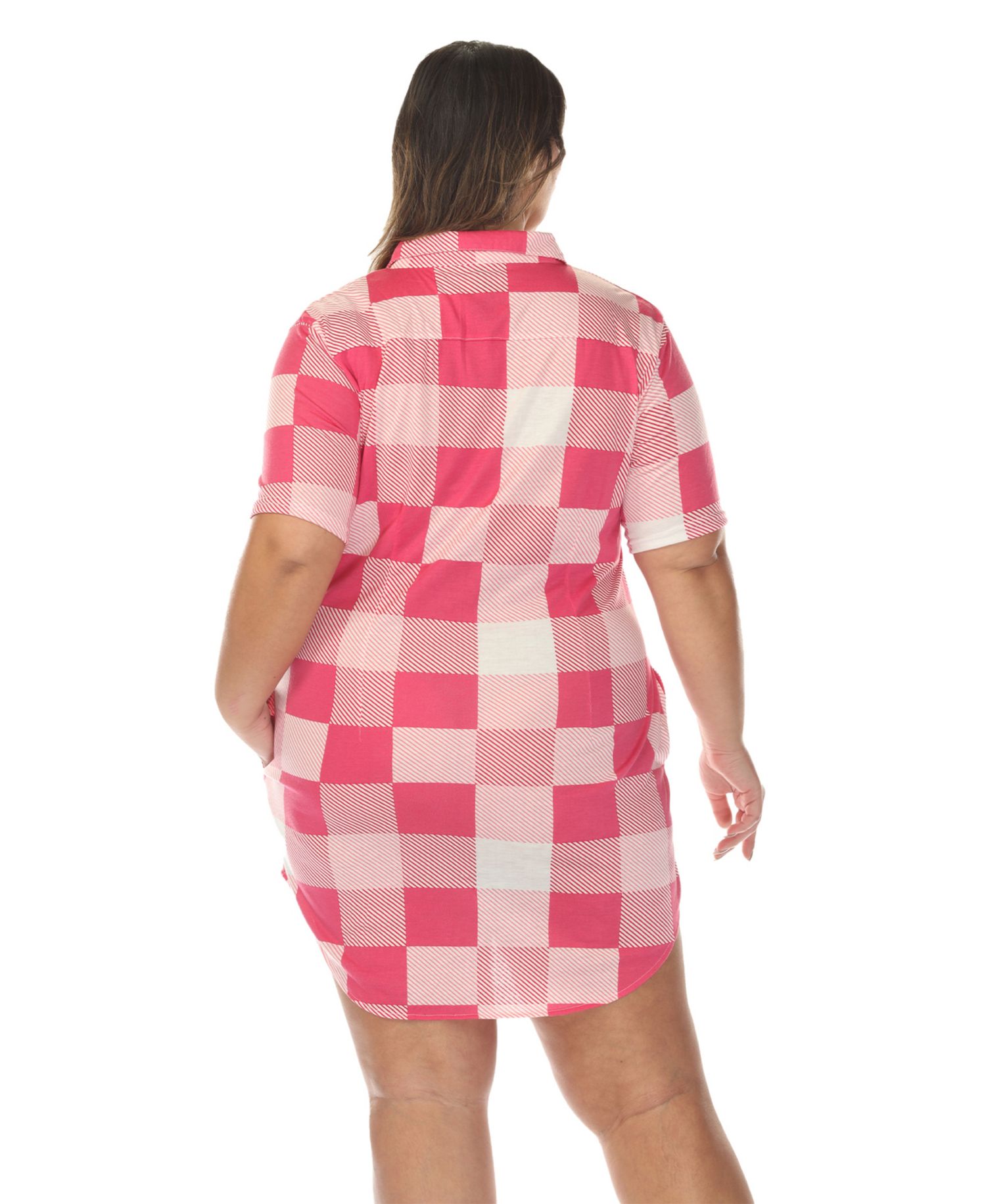 Plus Size Short Sleeve Plaid Button-Down Shirt Dress