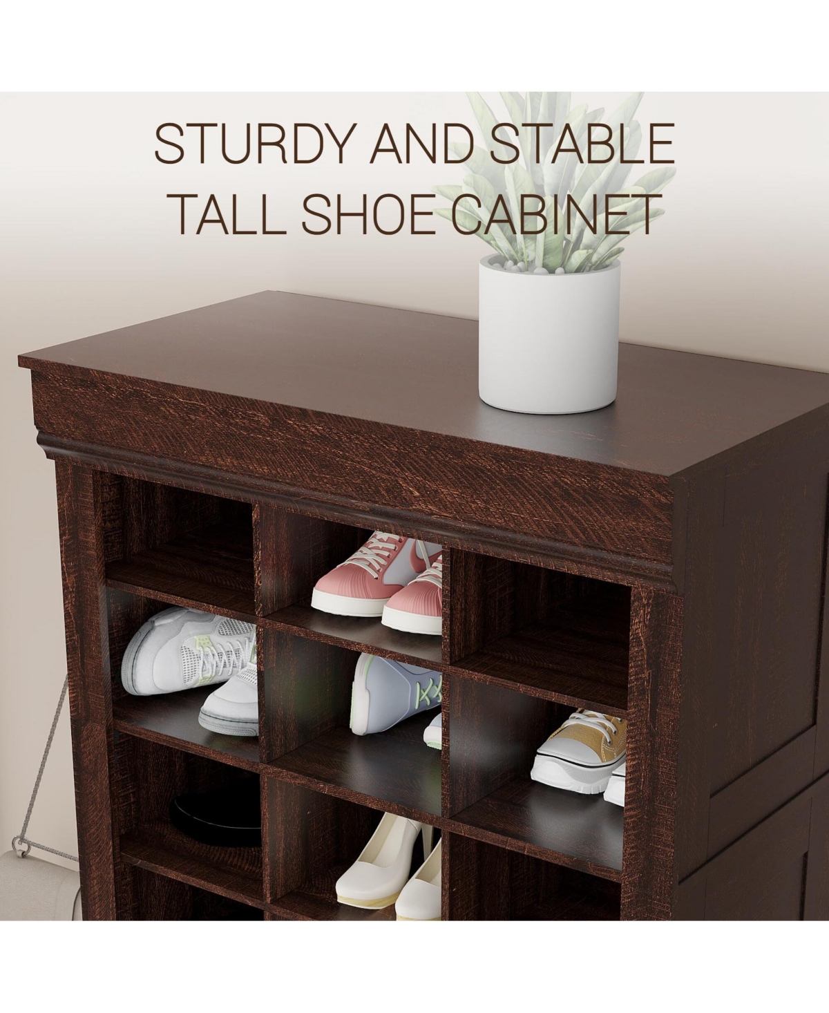 Gaomon 10-Tier Shoe Storage Cabinet, Tall Wooden Shoe Rack with 27 Cubbies, Freestanding Shoe Organizer for Entryway, Living Room