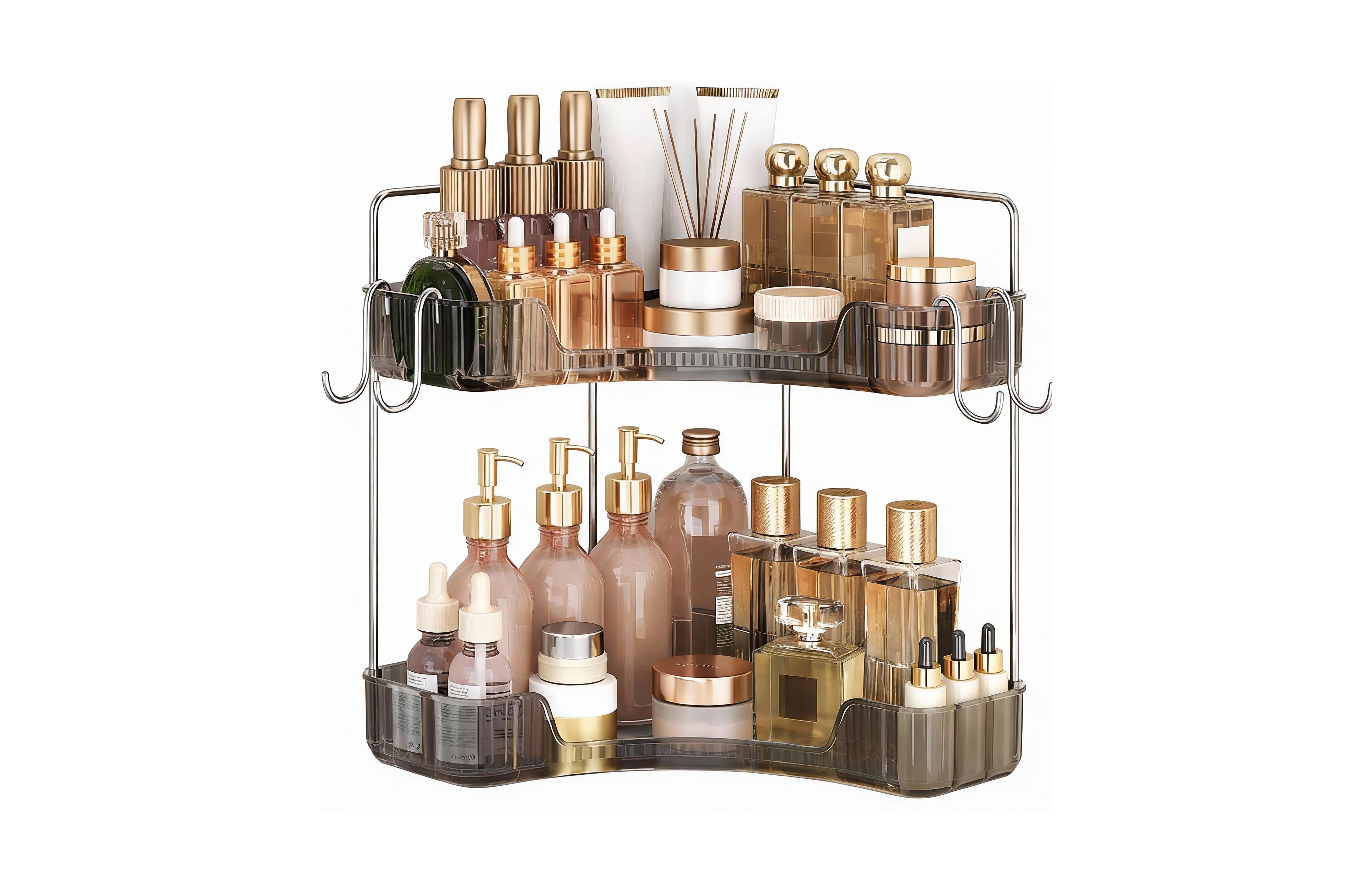 Yigii 2 Tier Bathroom Organizer with Hooks for Makeup and Skincare