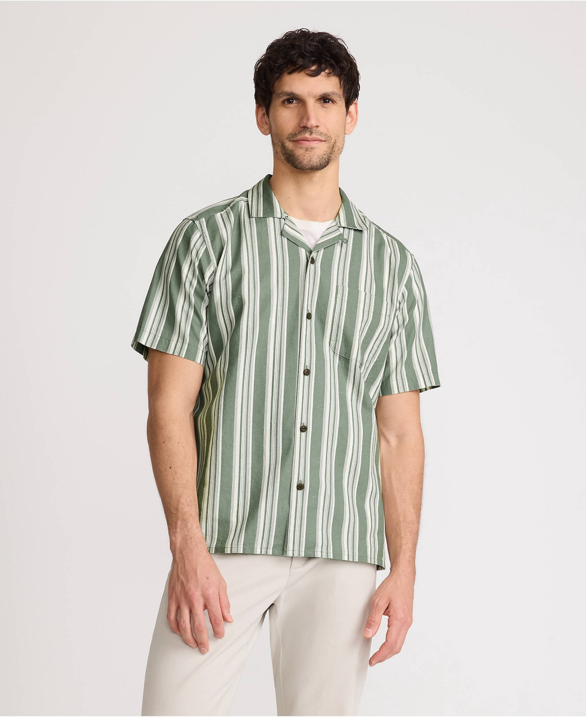 Lands' End Men's Short Sleeve Linen Hawaiian Camp Collar Shirt