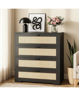 Rattan Dresser, Tall Chest of Drawers, Wood Dresser for Bedroom, Closet, Living Room, Hallway