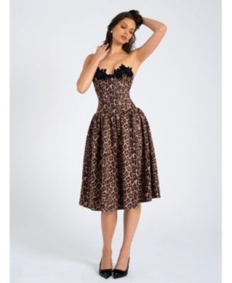 Women Uchenna Cheetah Print Stretchy Strapless Midi Dress with lace trim