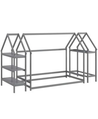 Twin Size House Bed Montessori Floor Bed with Detachable Storage Shelves
