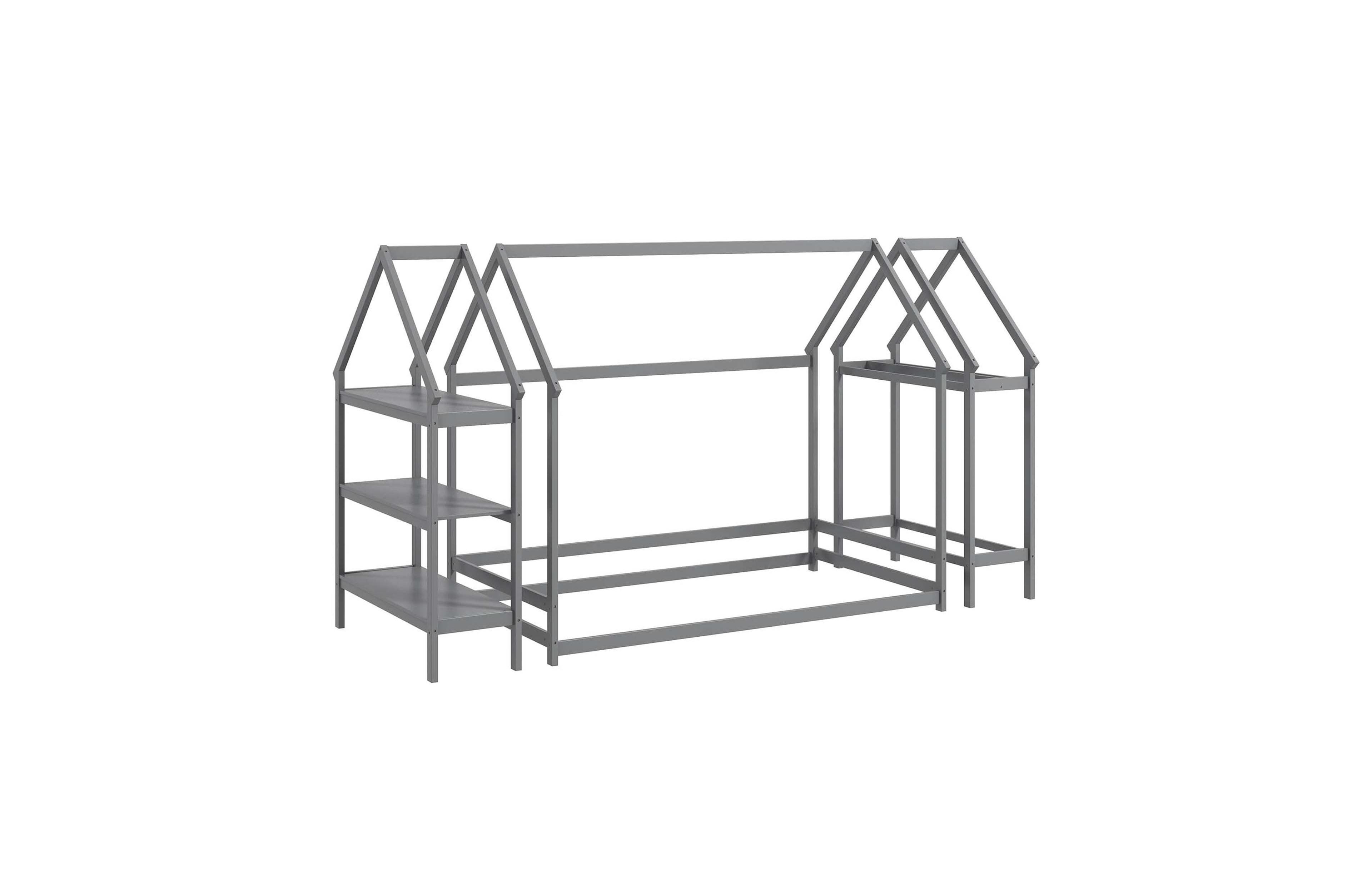 Costway Twin House Bed Montessori Floor with Detachable Storage Shelves