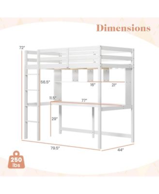 Twin Size Loft Bed with Desk & Shelves Safety Guardrails & Ladder Storage