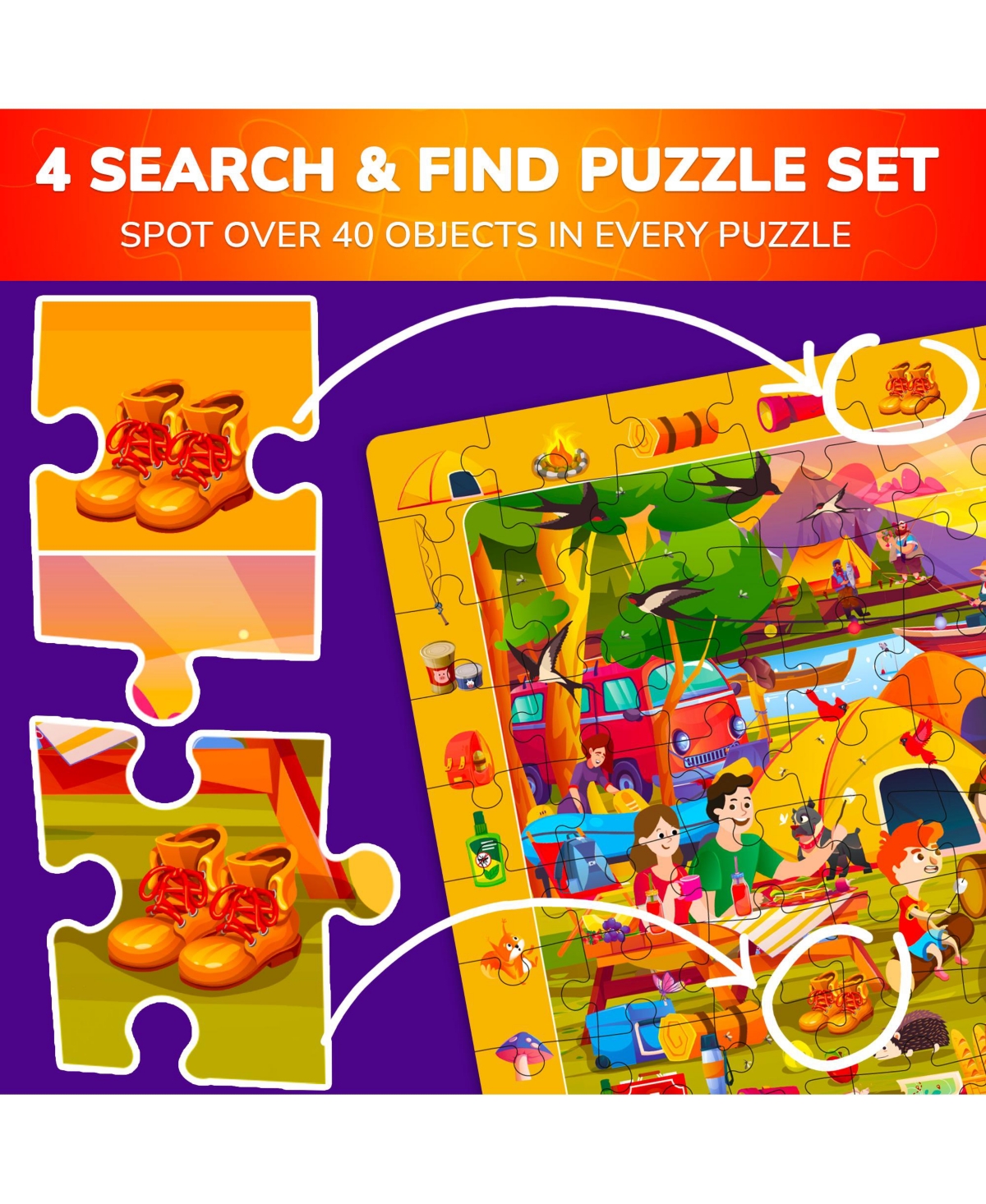 Quokka 4xSET 100 Piece Puzzles for Kids Ages 4-6 – Search and Find Artist-Crafted Illustrations