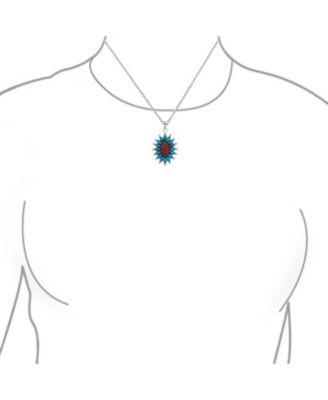 Western Navajo Style Red Blue Turquoise Conoch Flower Blossom Necklace .925 Sterling Silver