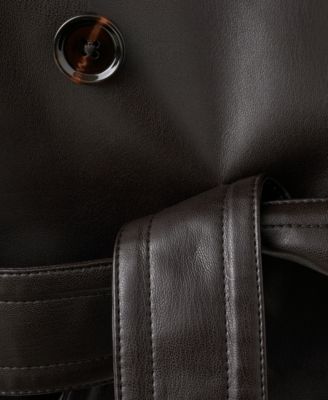 Women's Faux-Leather Lapels Maxi Jacket