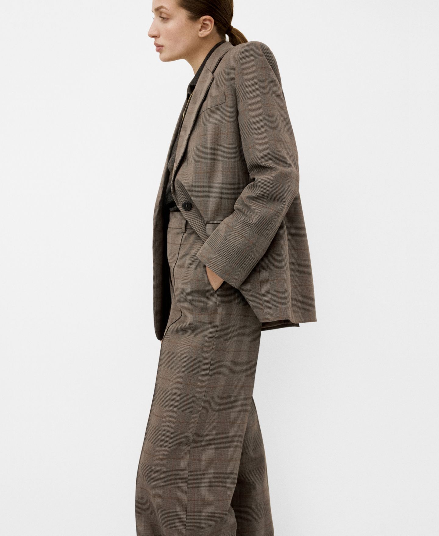 Женский пиджак MANGO Check Suit Blazer, цвет: Коричневый — фото 5