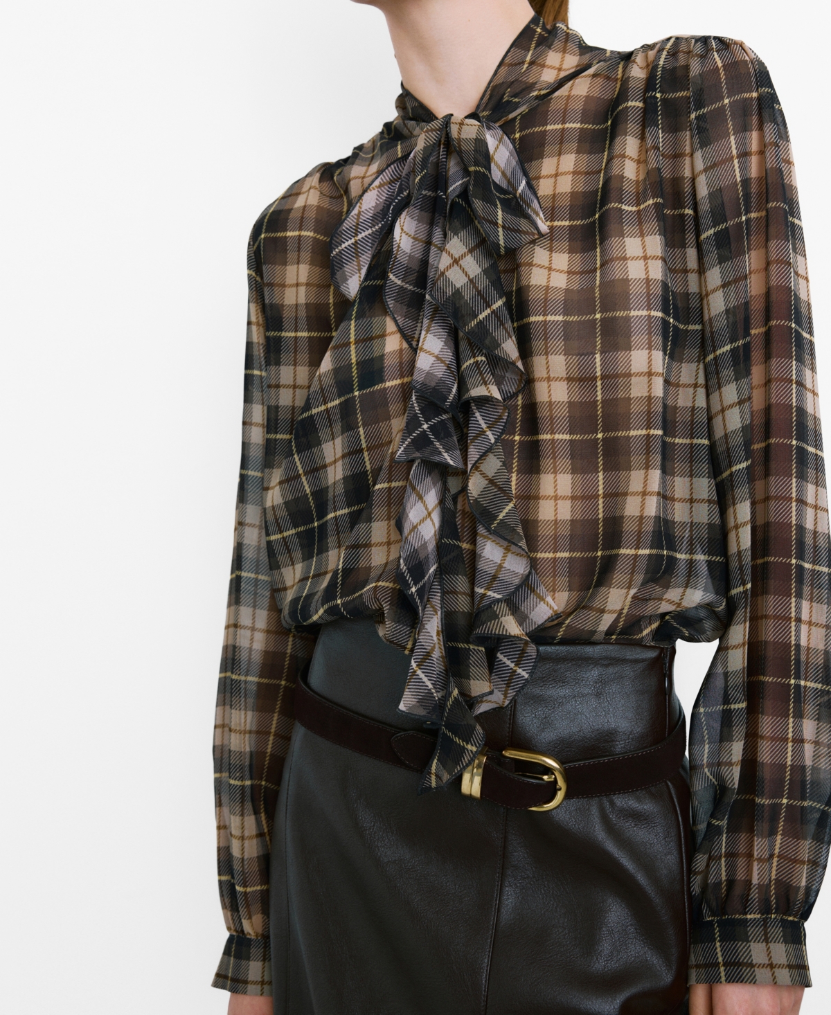 Mango Women's Checked Frill Blouse