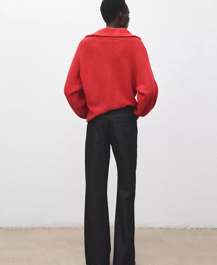 Women's Polo-Neck Ribbed Sweater - thumbnail 5